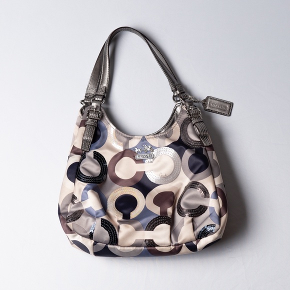 Coach Madison Maggie Handbag Hobo Scarf Print Sequin Optic 19180 - Picture 1 of 14